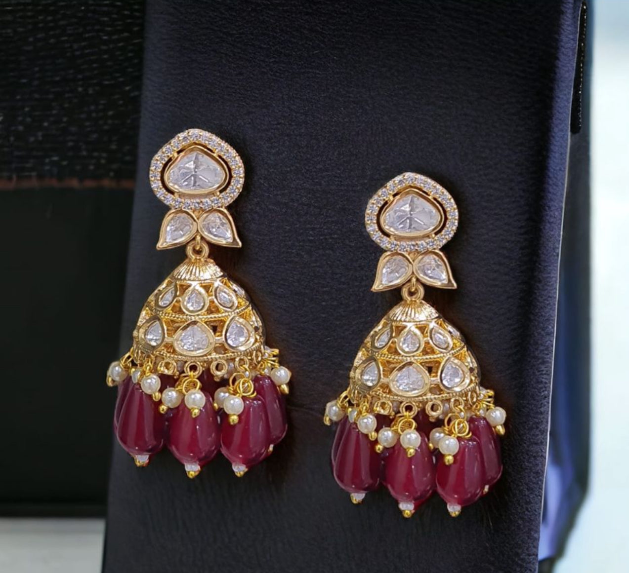 Uncut jhumki mehroon
