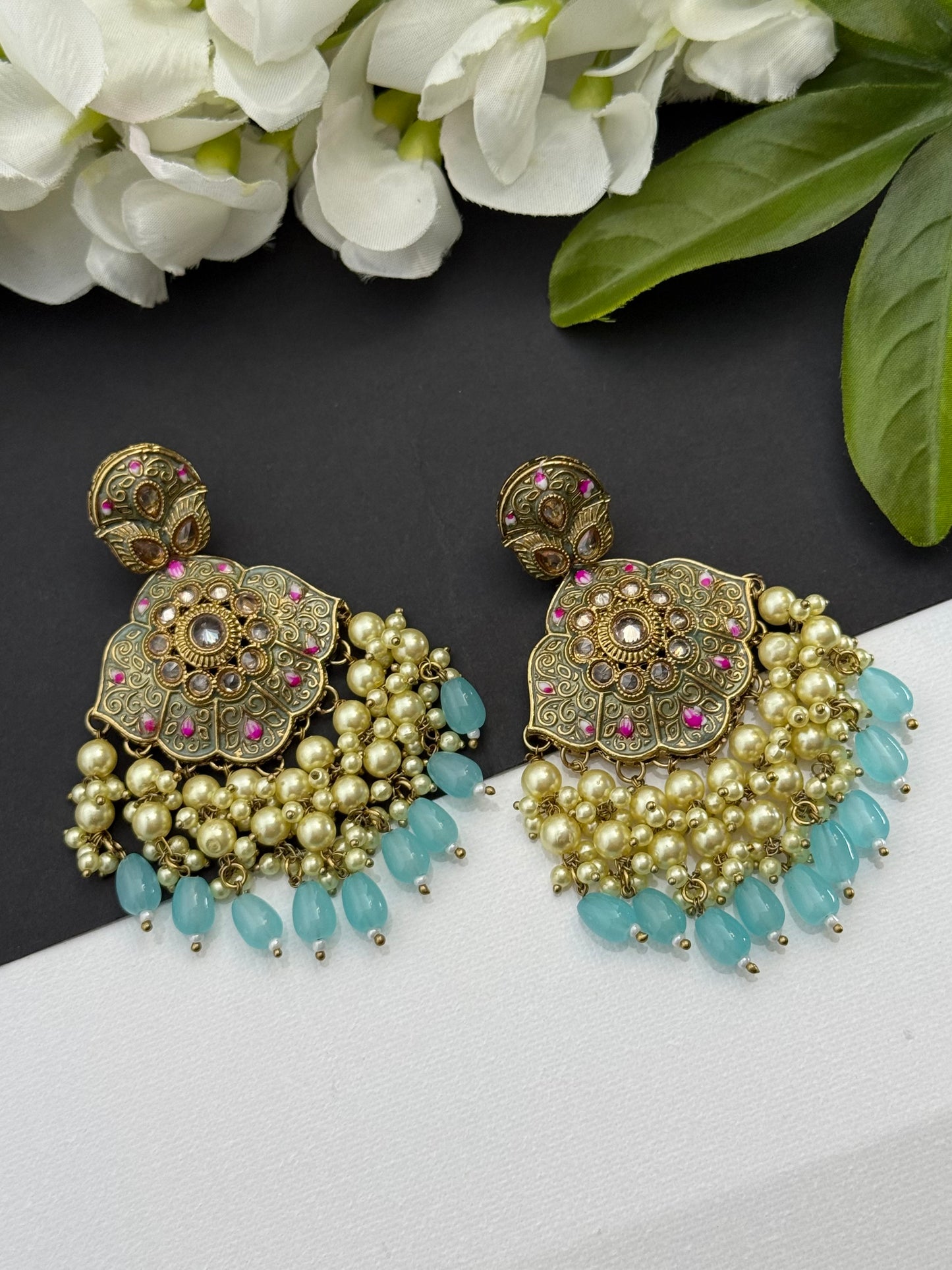 Kundan earrings light blue