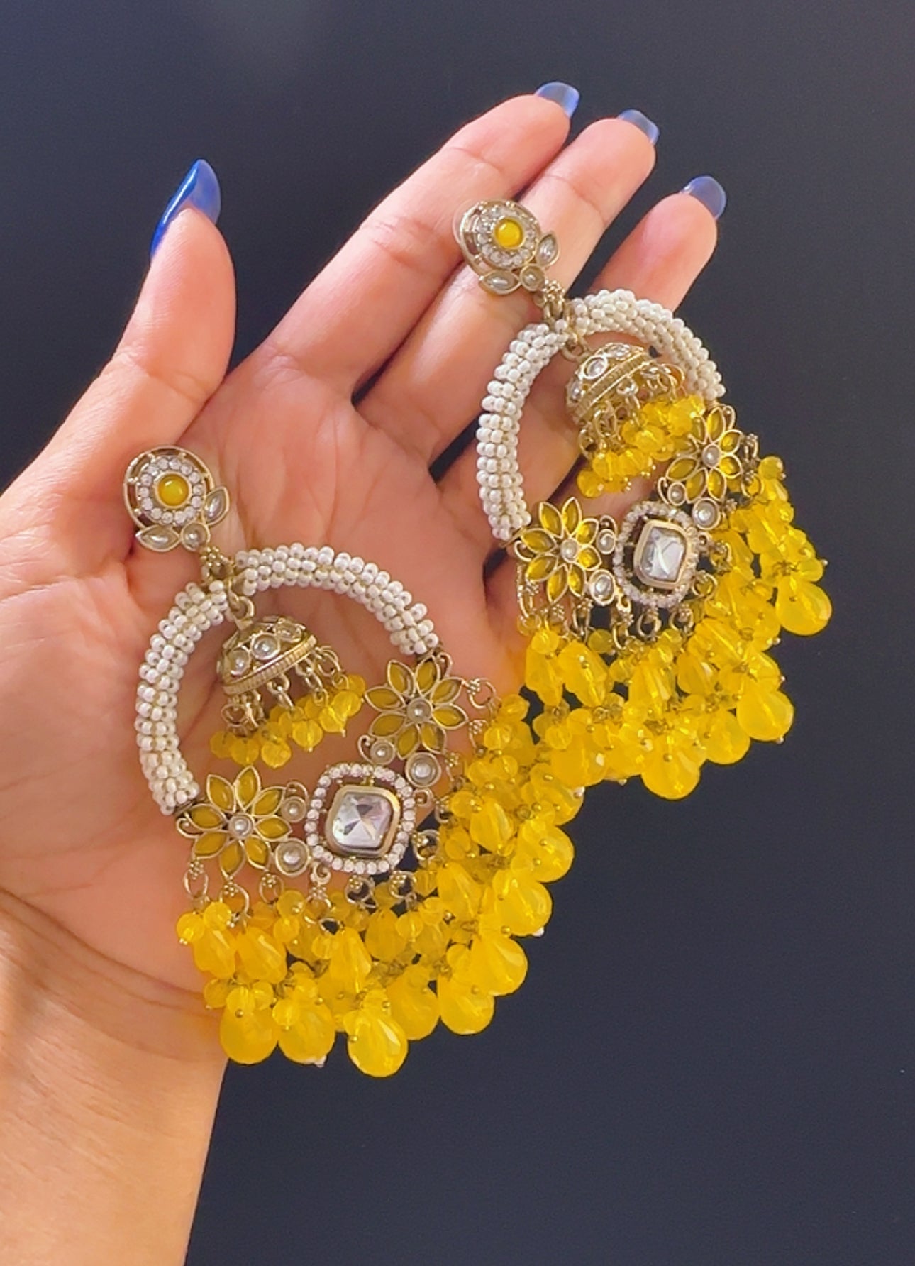 Kundan earrings yellow
