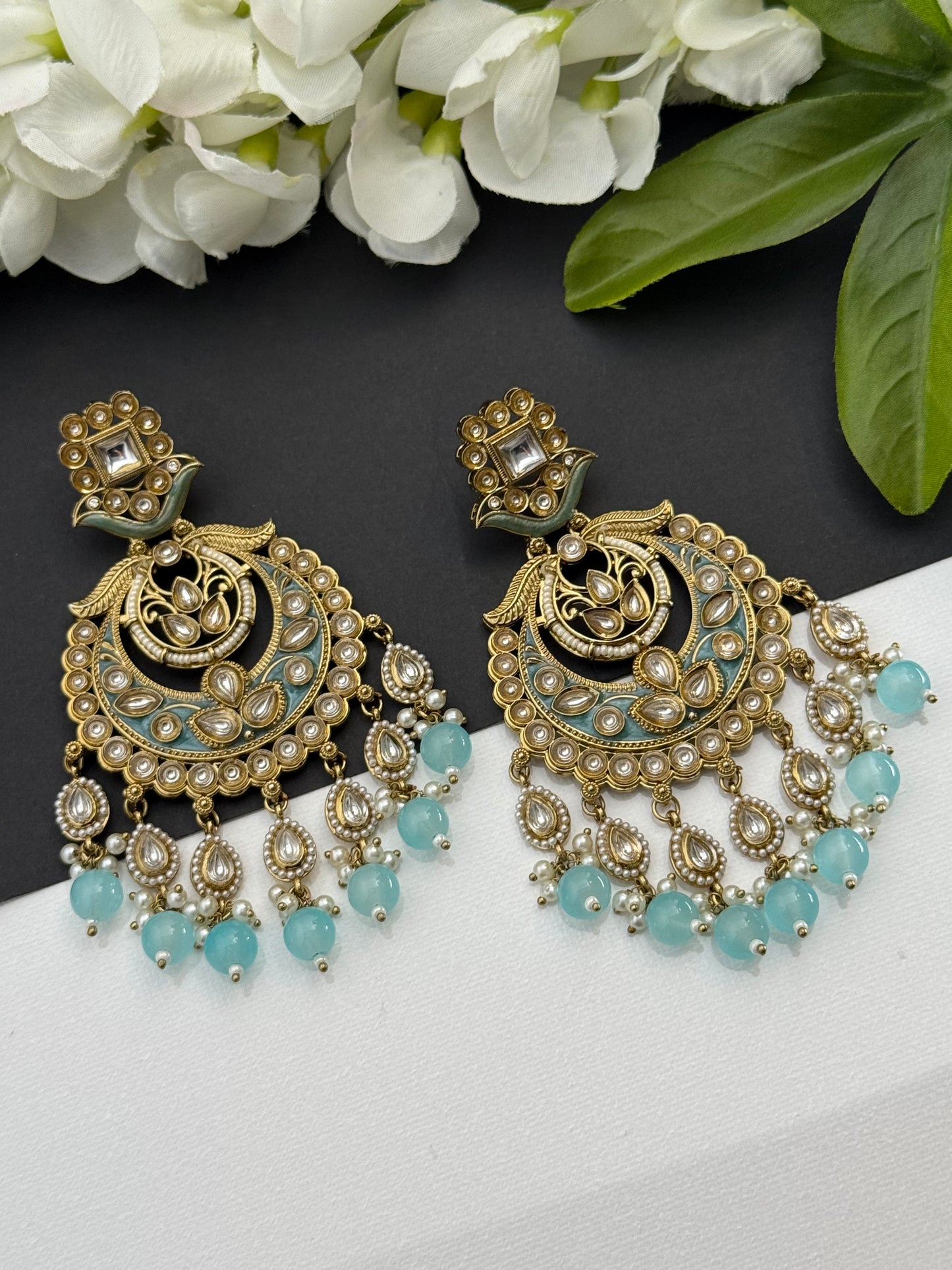 Kundan earrings light blue