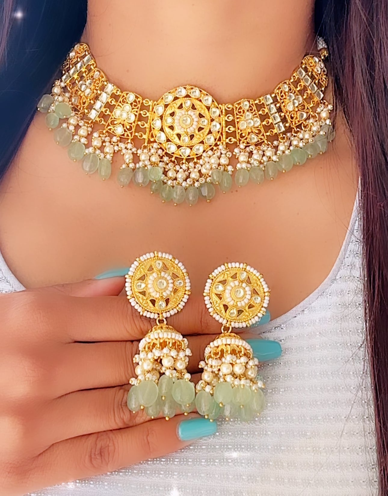 Pachi kundan necklace set