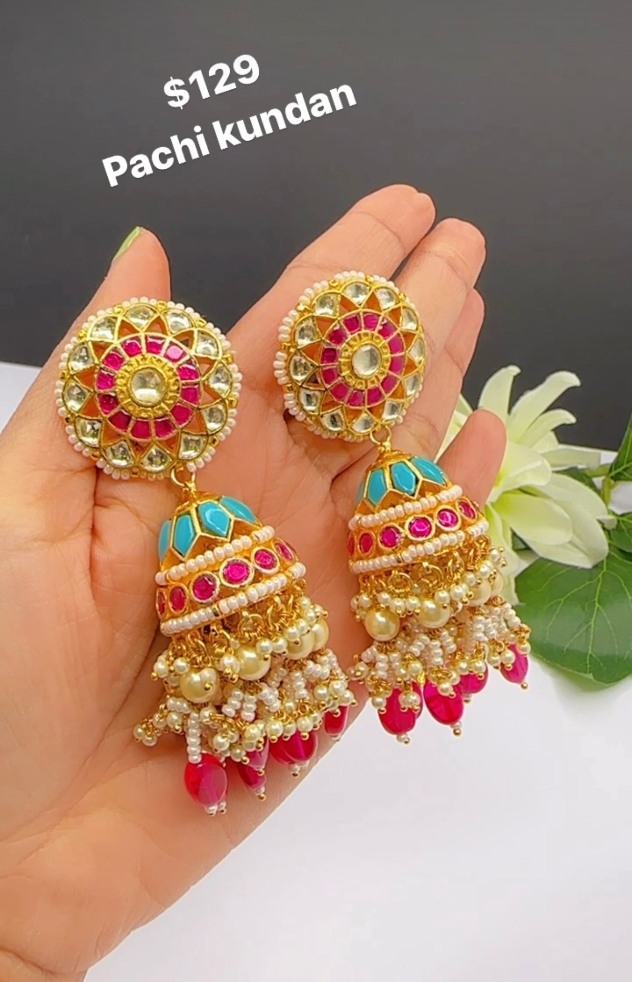 Pachi kundan jhumki