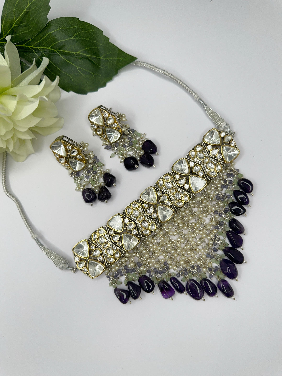 Uncut kundan choker set(Purple)