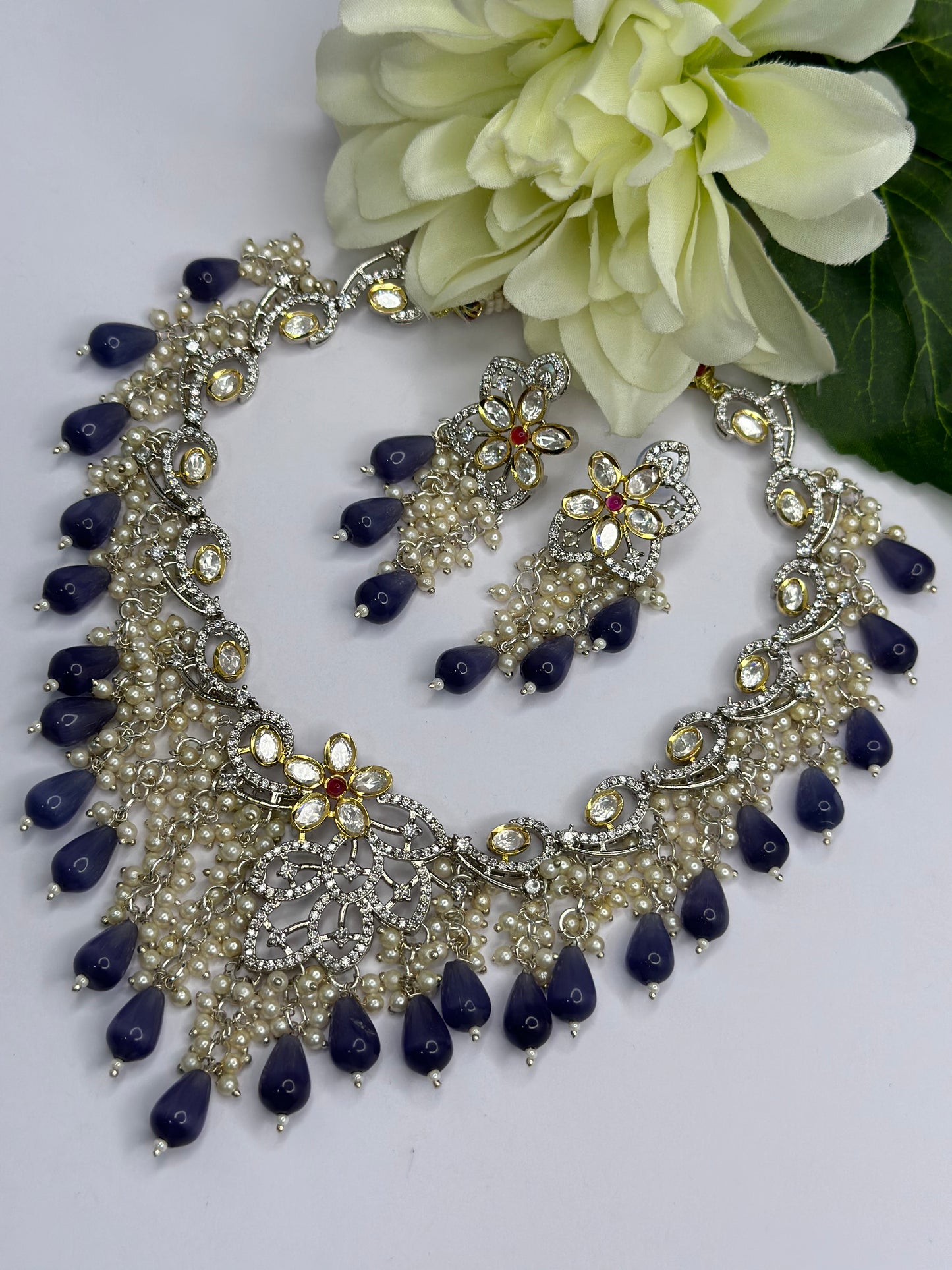 Uncut polki necklace Amethyst