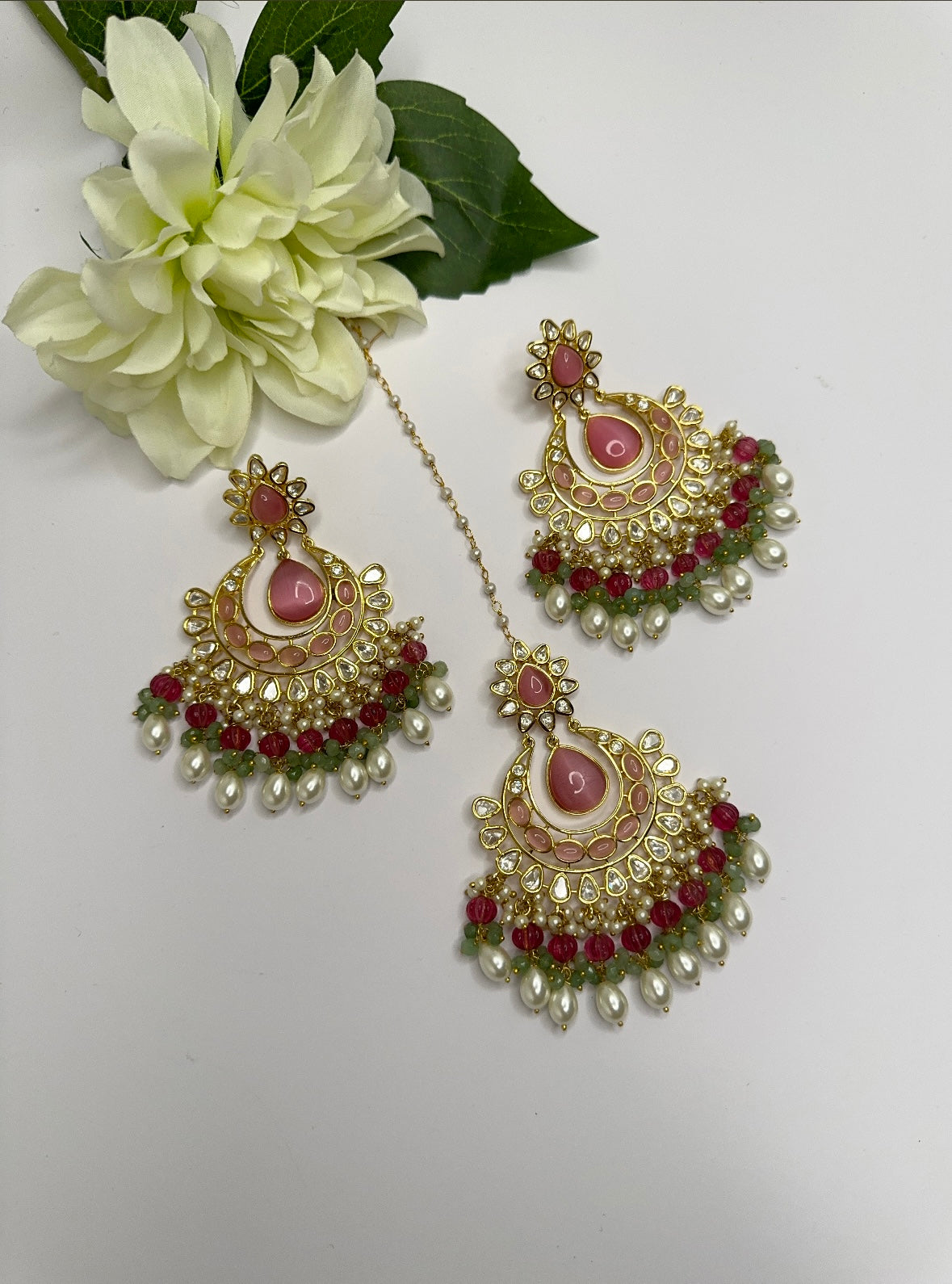 Uncut Polki kundan tikka set