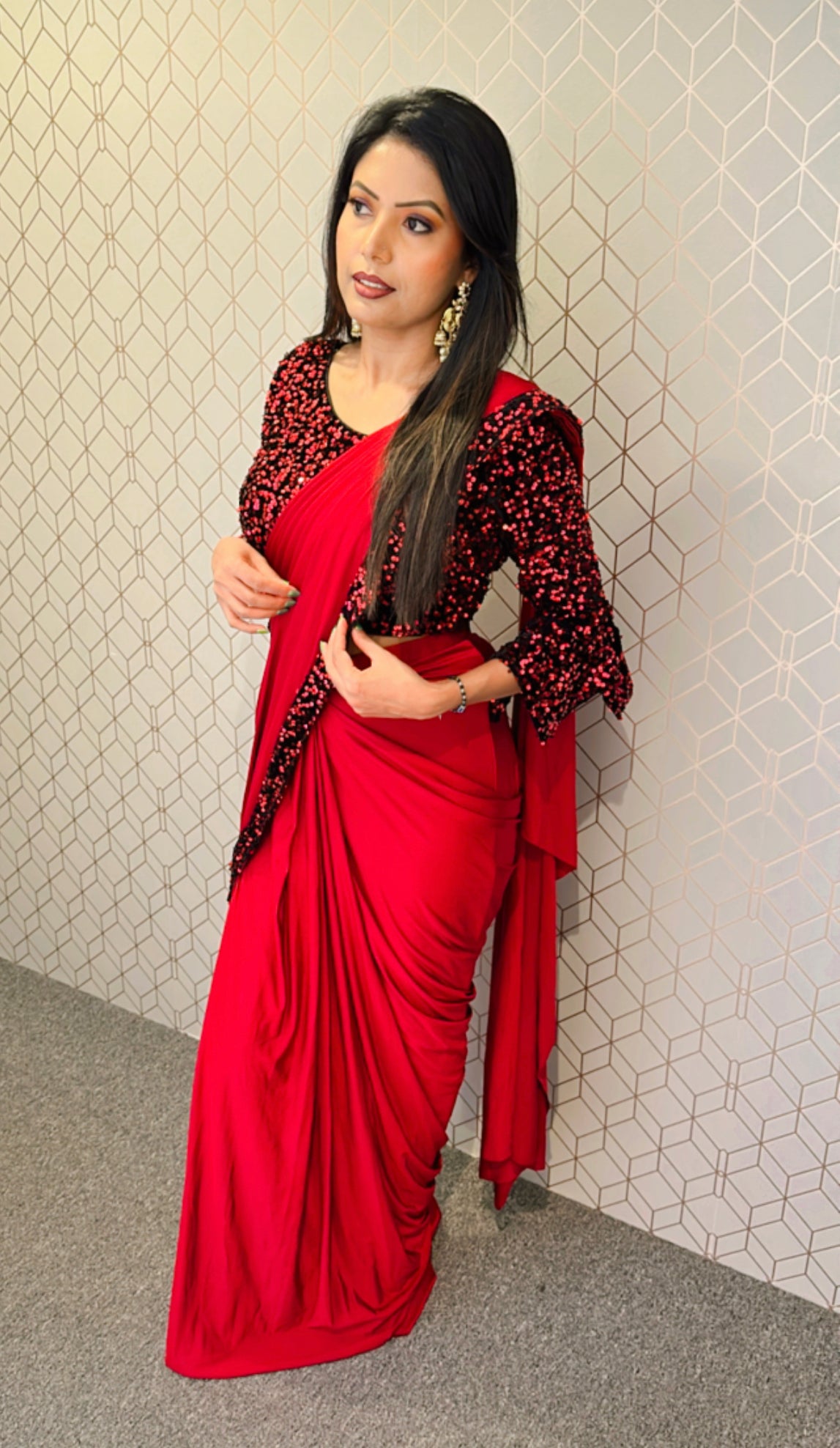 Saree in red mehroon colour