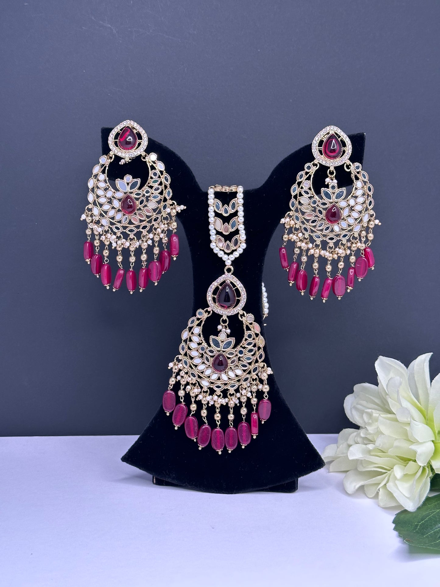 Mirror tikka set in mehroon