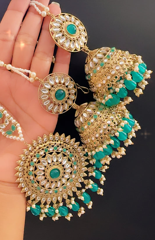 Jhumki tikka set Rama green