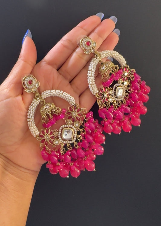 Kundan earrings Dark pink