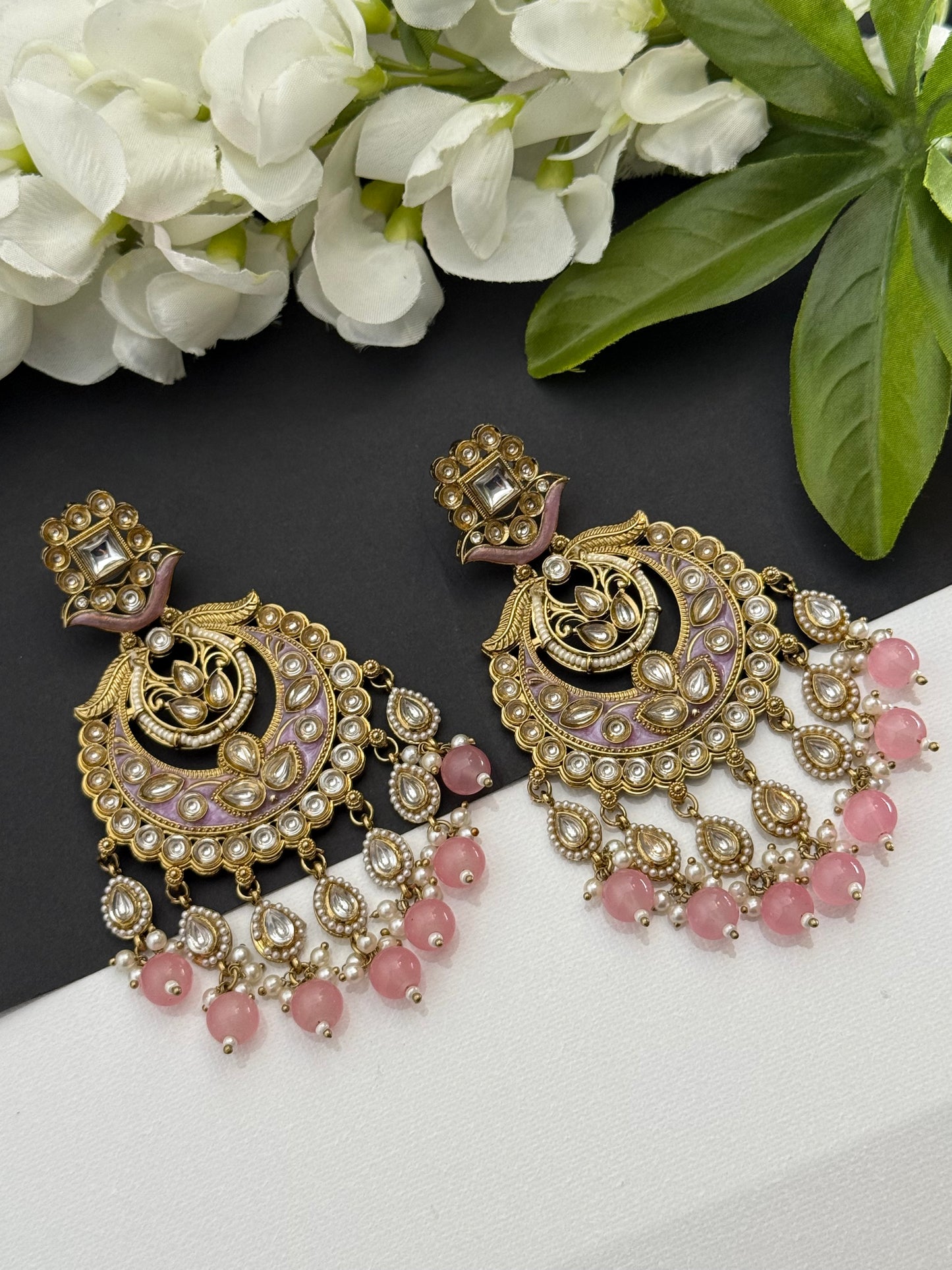 Kundan earrings pink