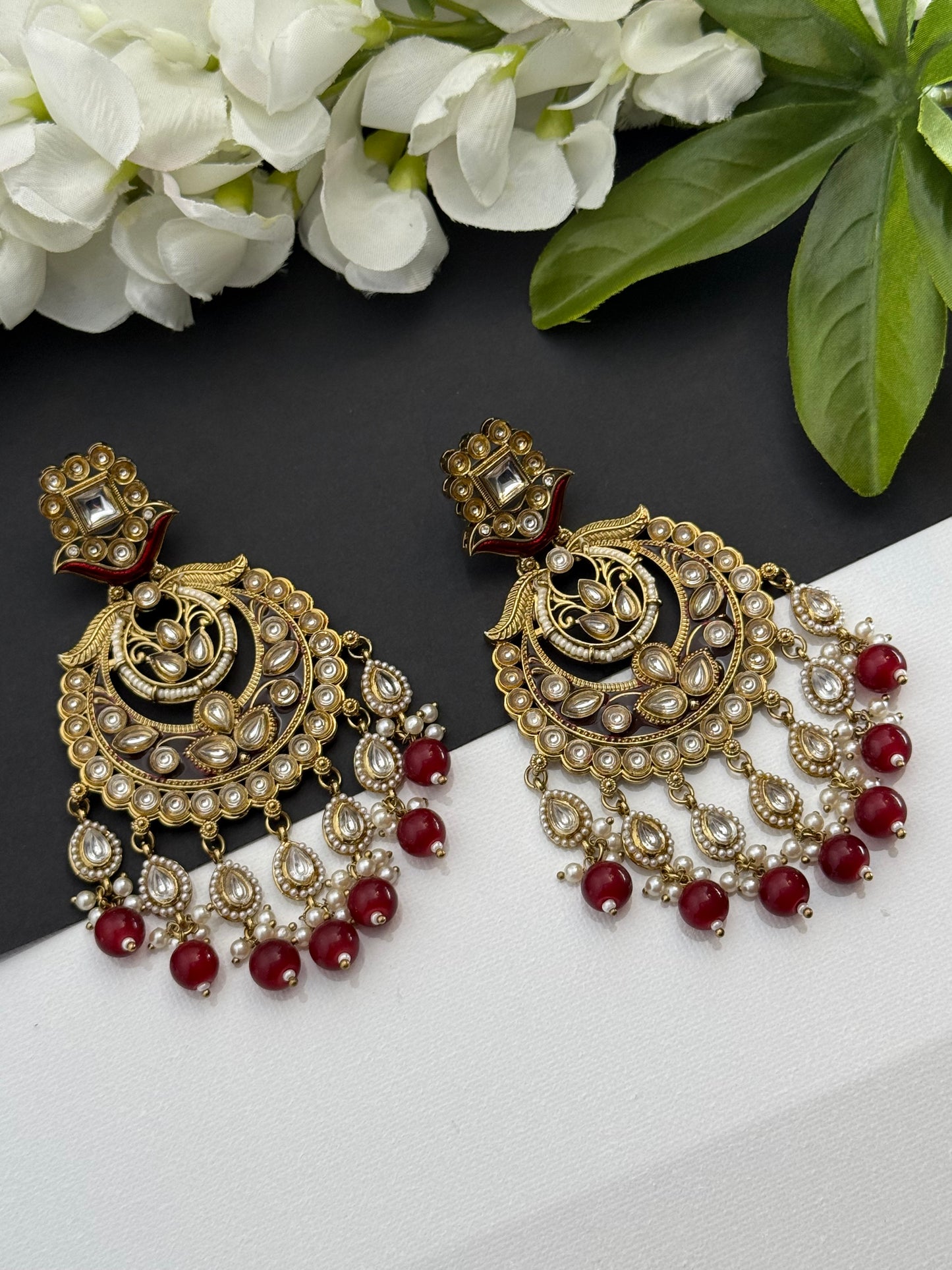 Kundan earrings mehroon