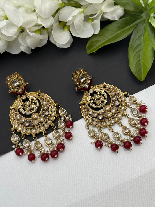 Kundan earrings mehroon
