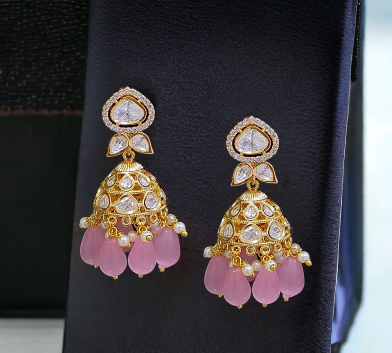 Uncut jhumki pink