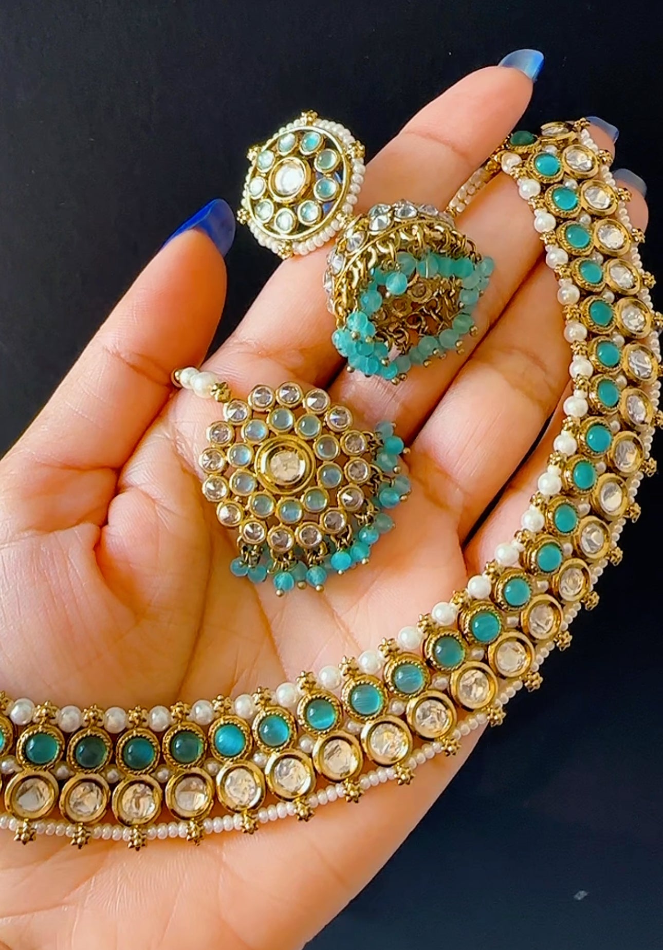 Kundan necklace with jhumki tikka