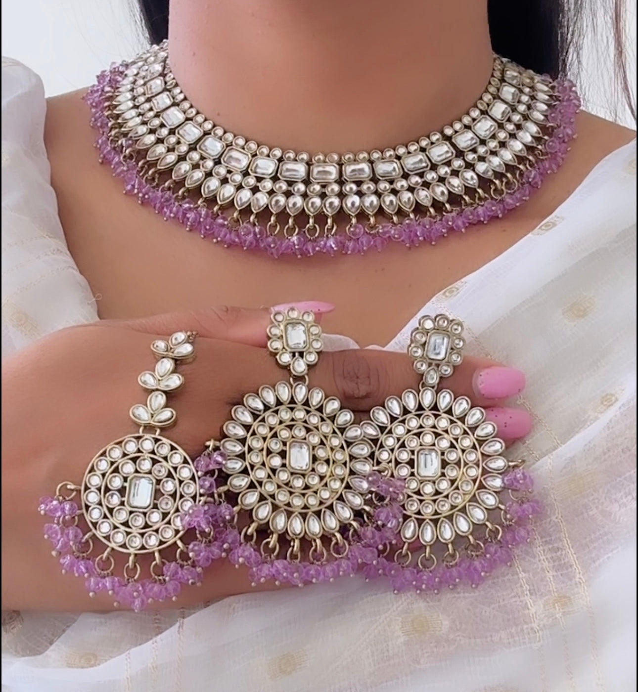 Kundan necklace set in lavender