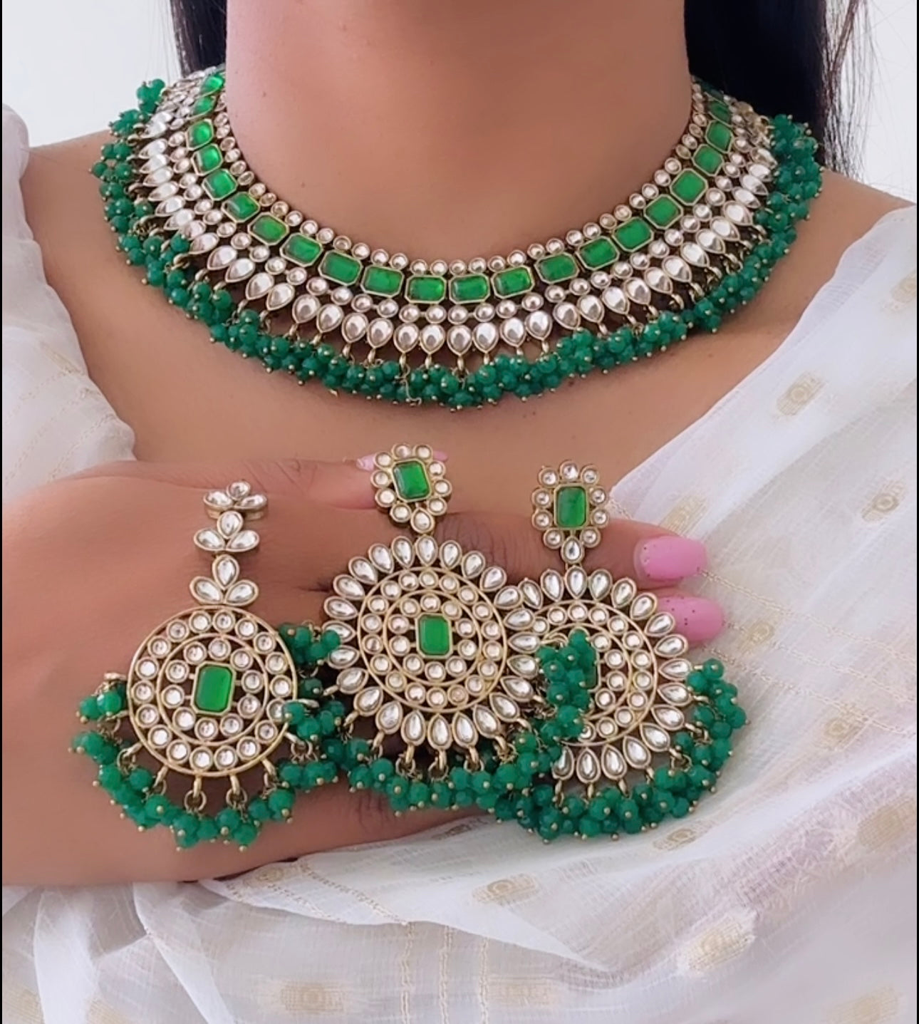 Kundan necklace set in green