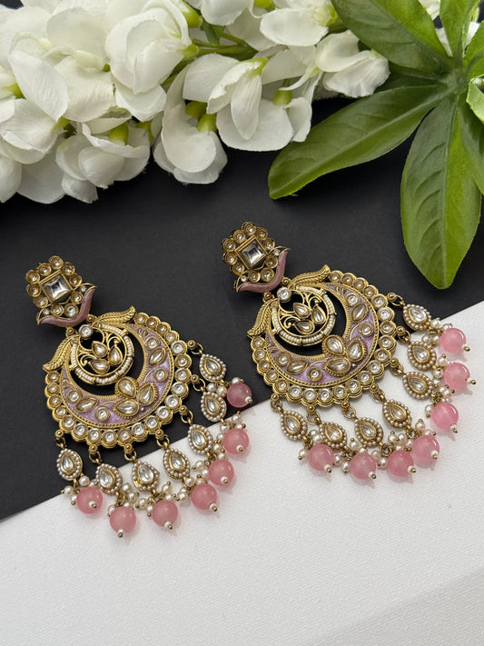 Kundan earrings pink