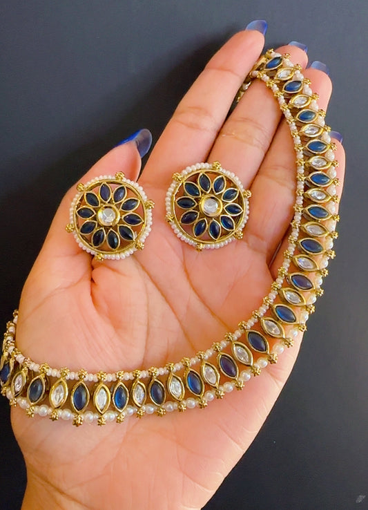 Kundan neckline Blue