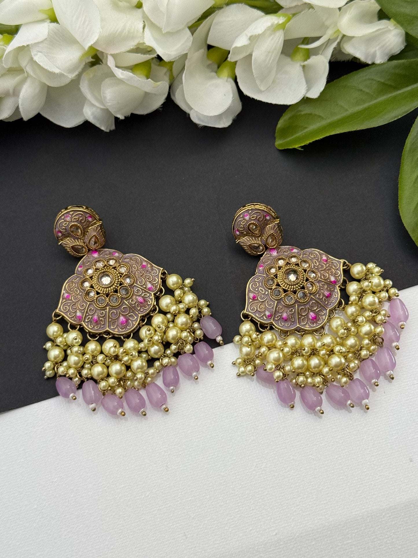 Kundan earrings lavender