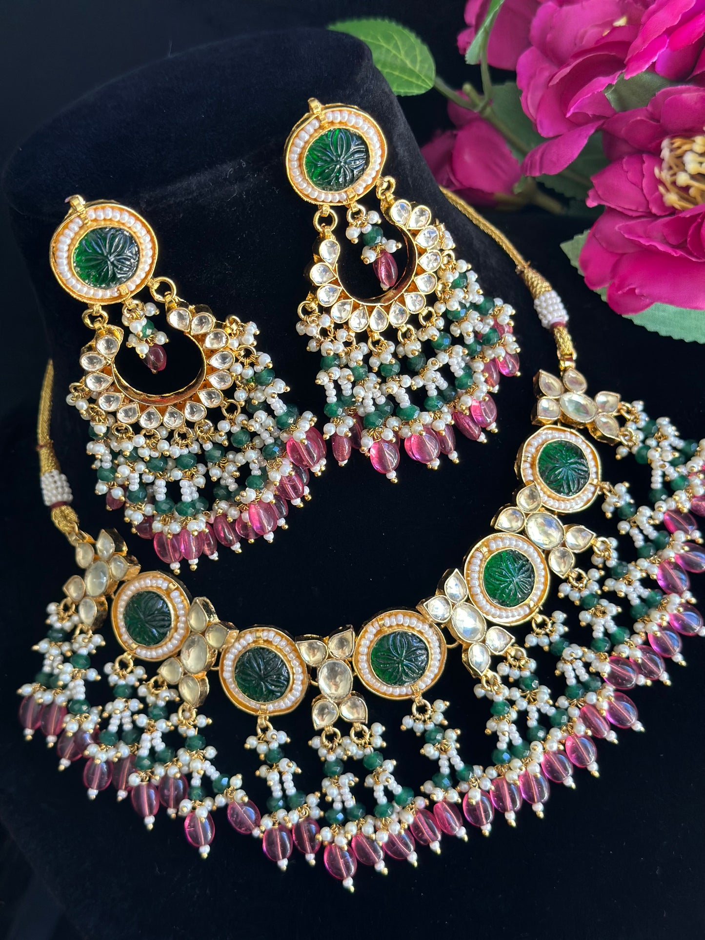 Pachi kundan necklace set