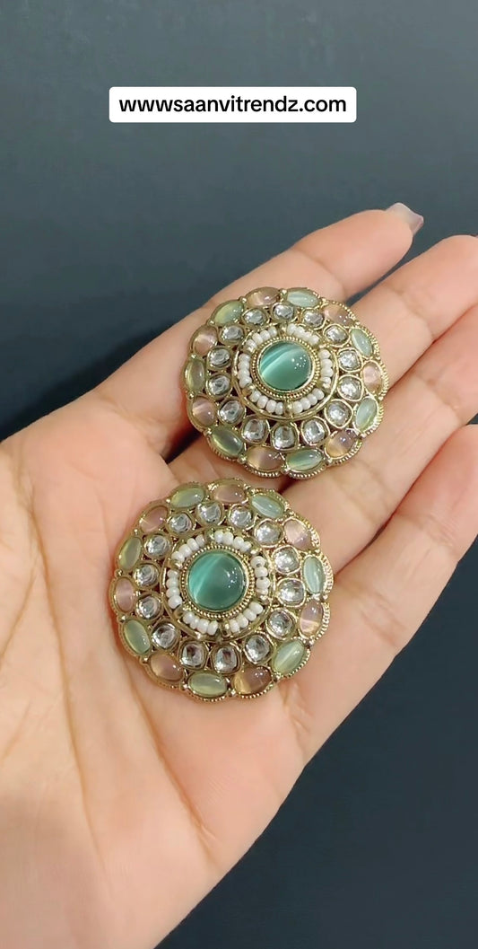 Kundan earrings mint pink