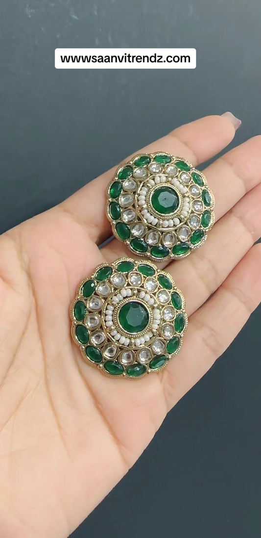 Kundan studs green