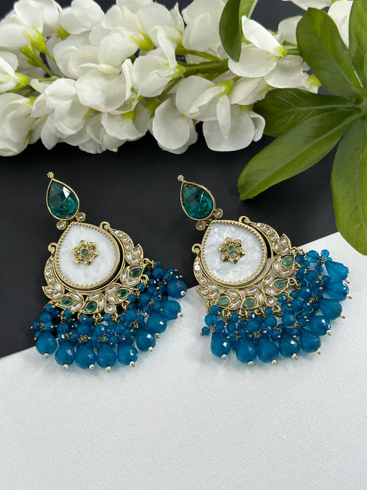 Kundan earrings peacock blue