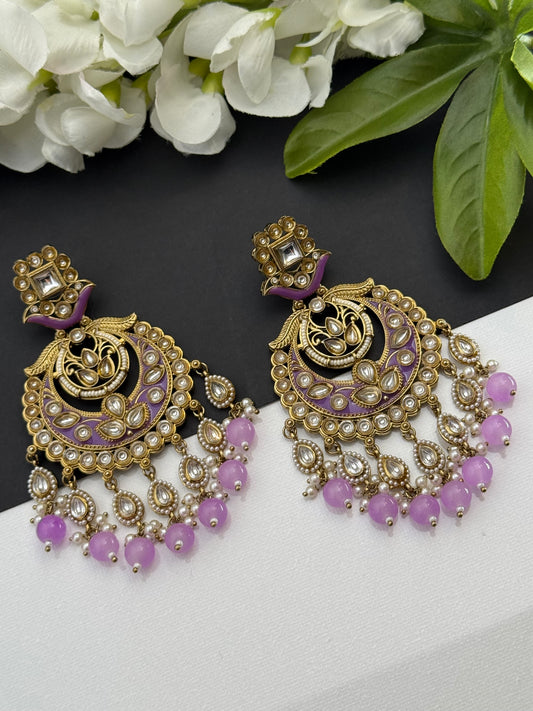 Kundan earrings lavender