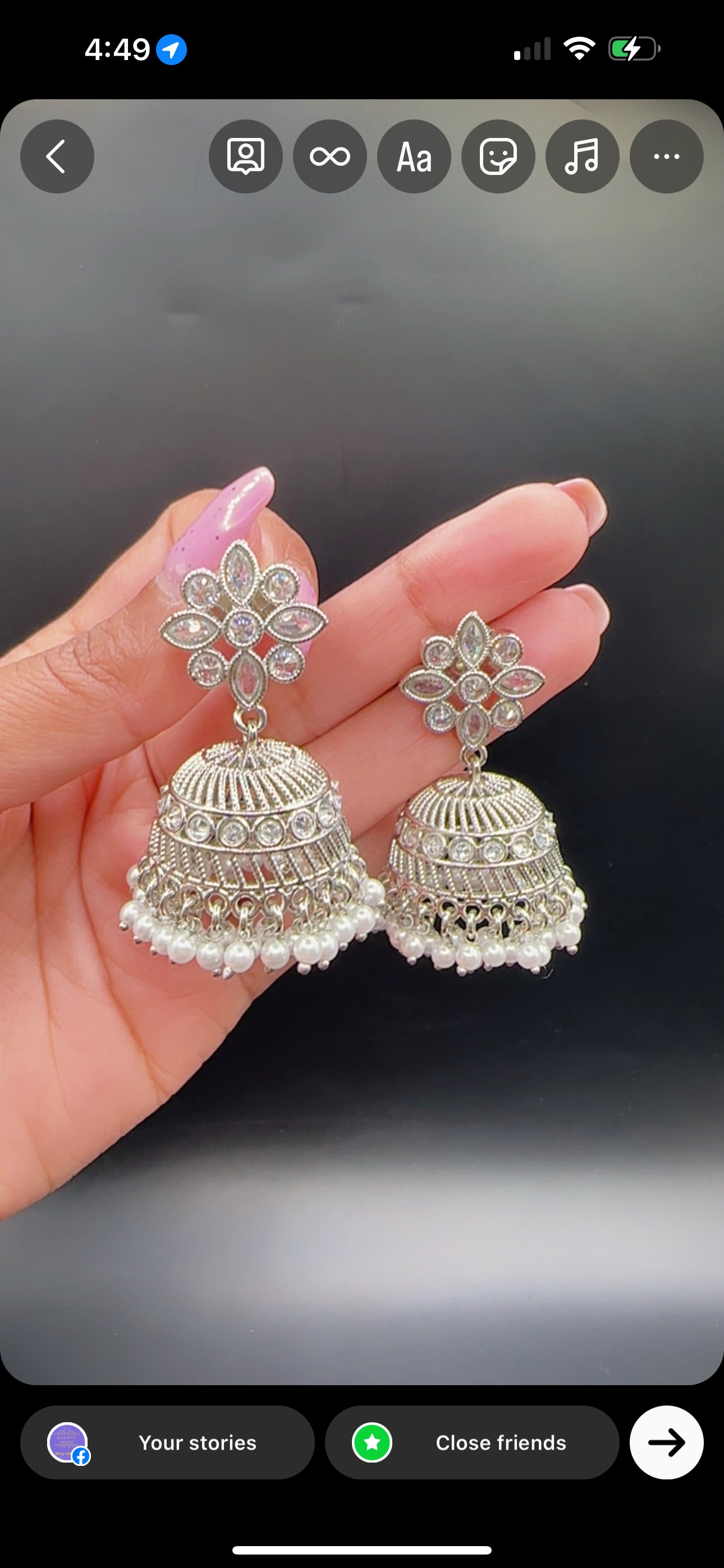 Jhumki in silver white colour