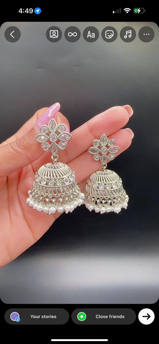 Jhumki in silver white colour