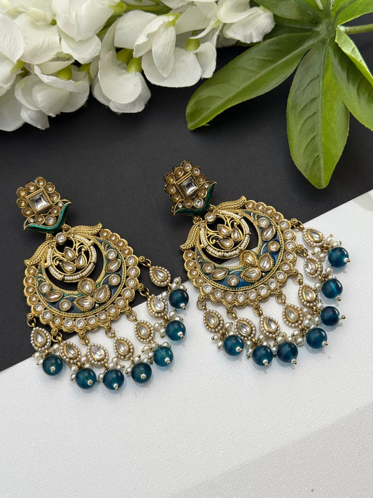 Kundan earrings peacock