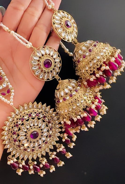 Jhumki tikka set wine purple