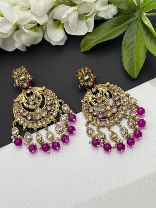 Kundan earrings purple