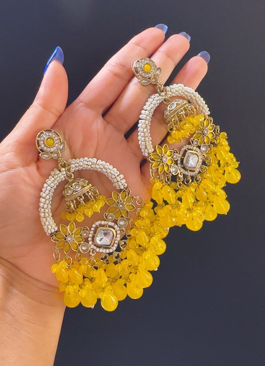 Kundan earrings yellow