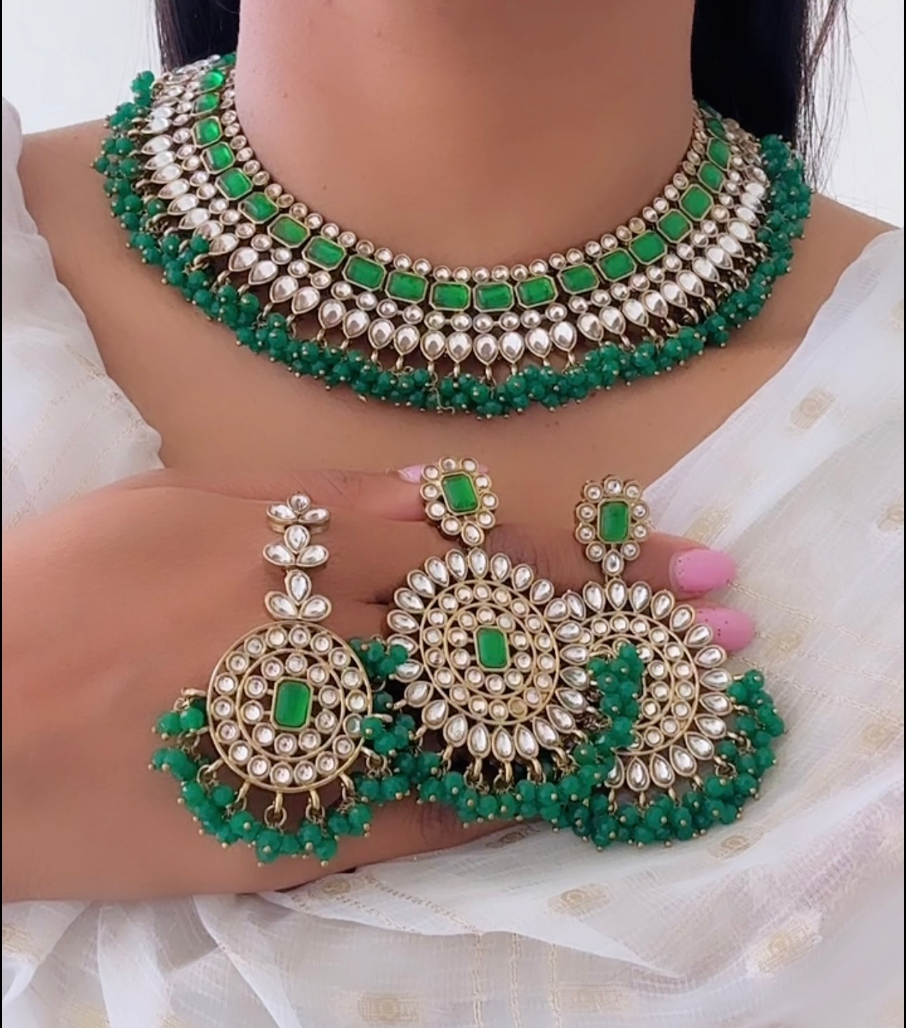 Kundan necklace set in green