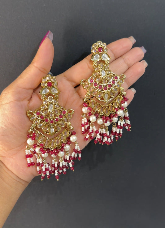 Polki earrings mehroon