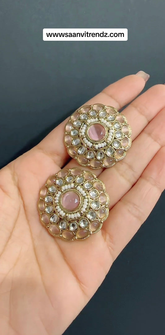 Kundan studs pink