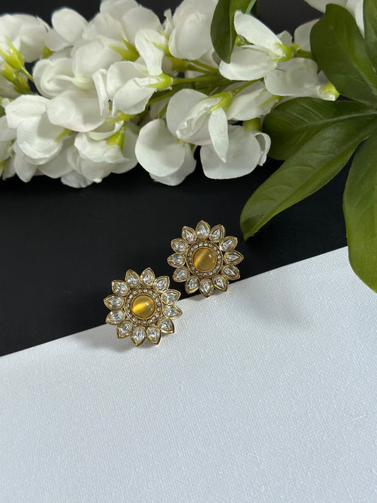 Kundan studs yellow