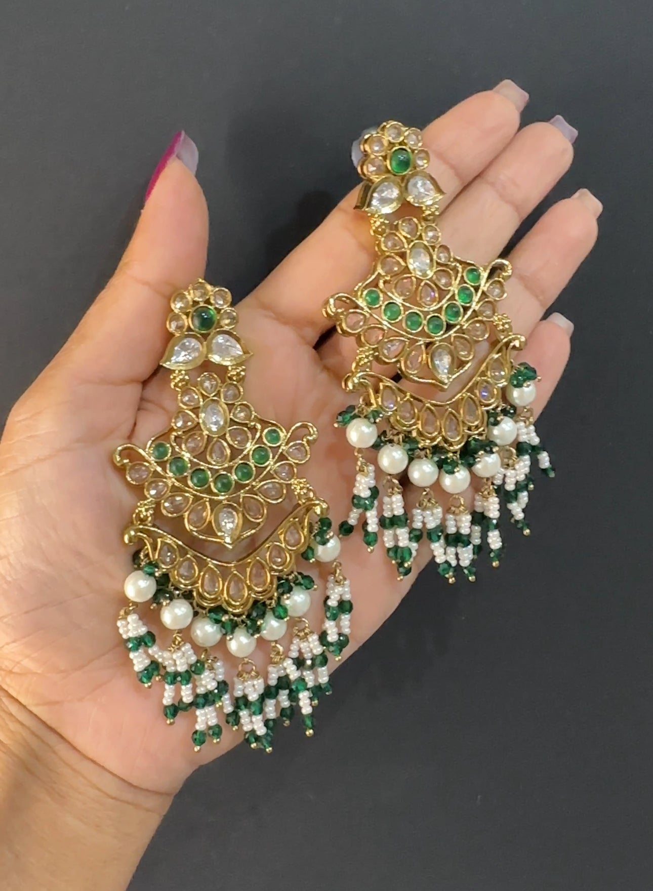 Polki earrings green