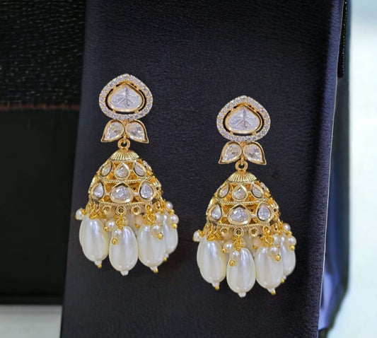 Uncut jhumki golden white