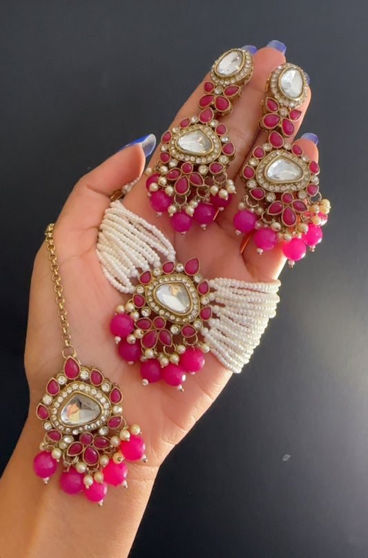 Kundan choker set Dark pink