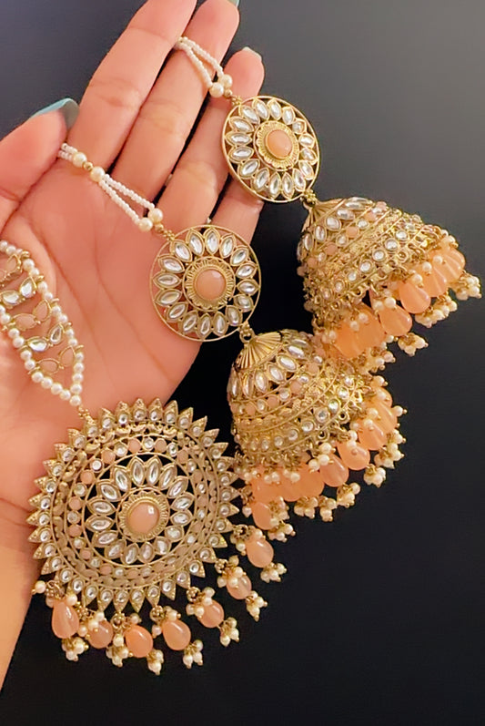 Jhumki tikka set peach