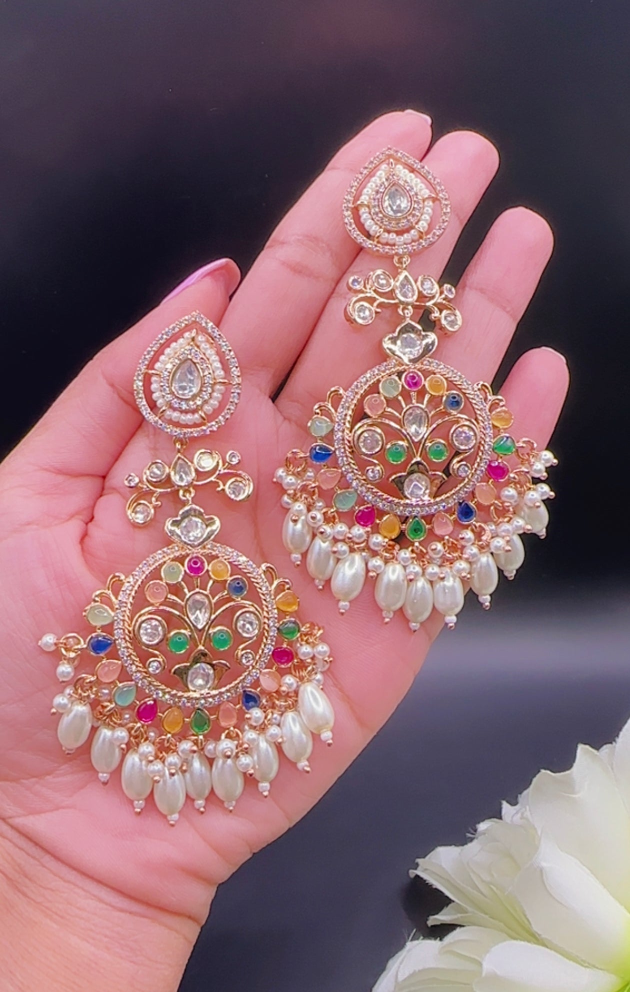 Uncut Polki kundan earrings in multi