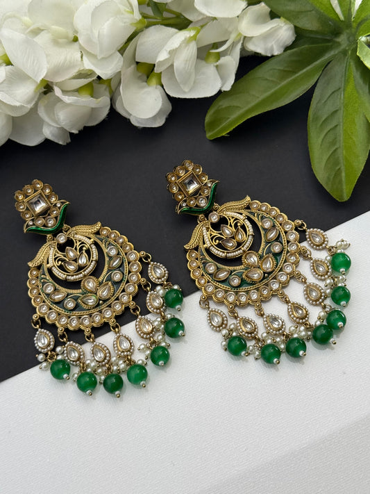 Kundan earrings green