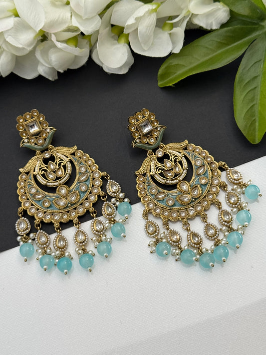 Kundan earrings light blue