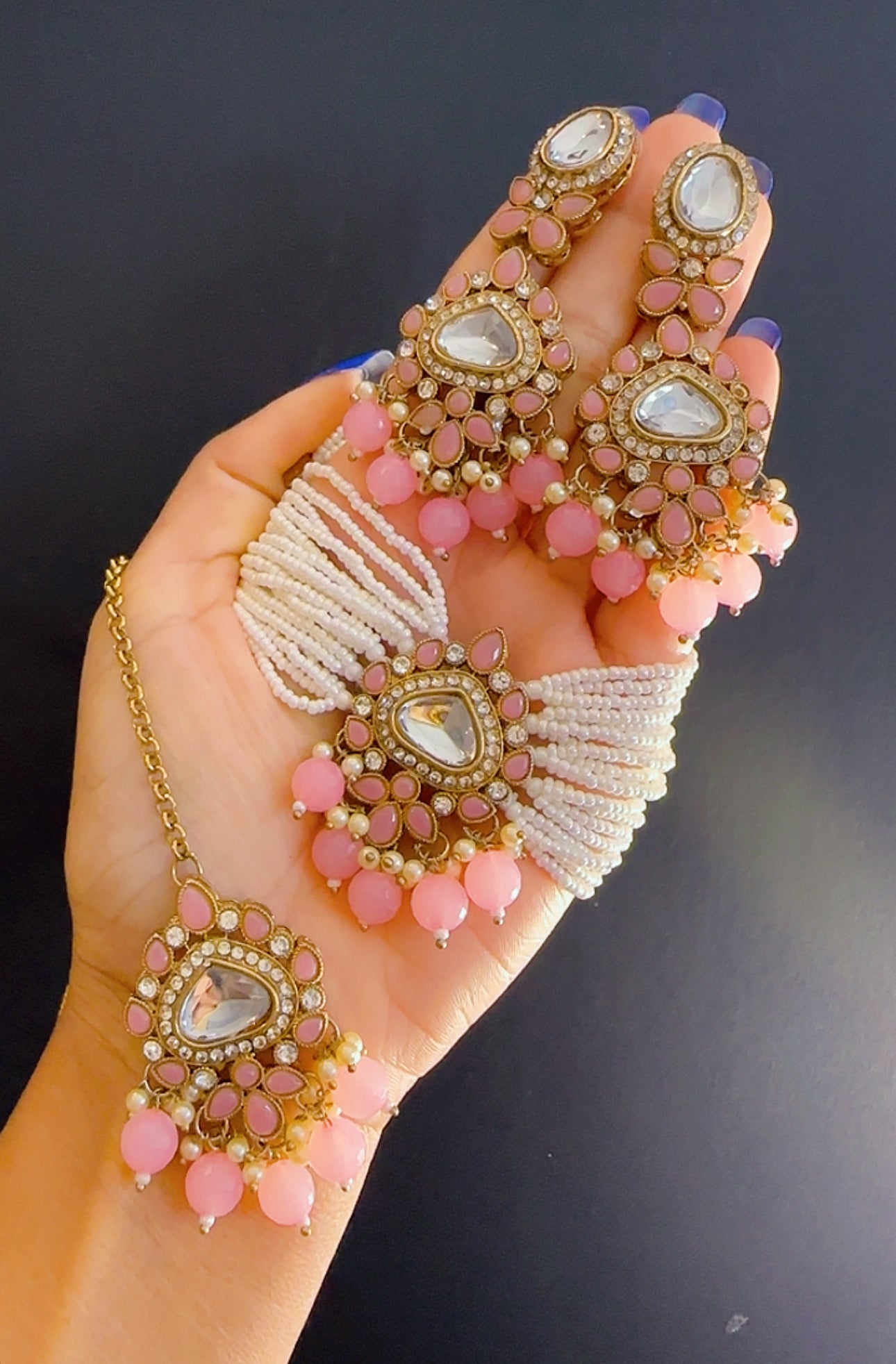 Kundan choker set light pink