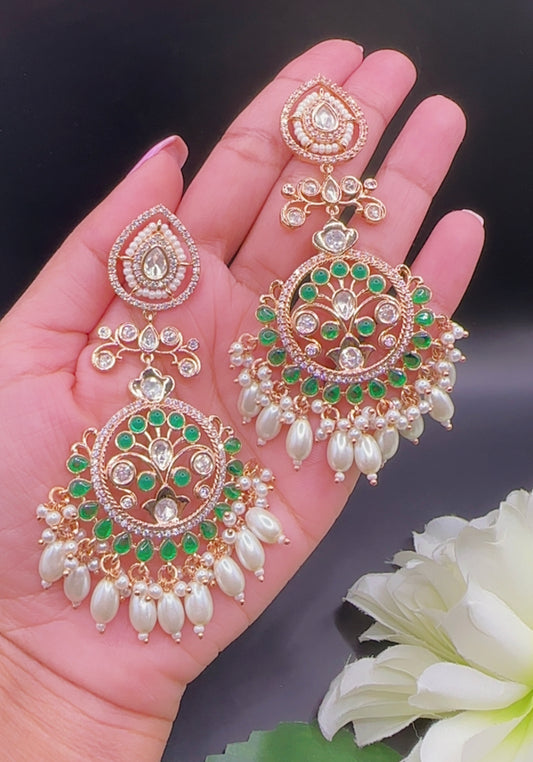 Uncut Polki kundan earrings in green