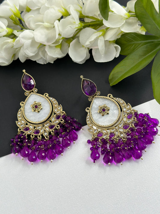 Kundan earrings purple