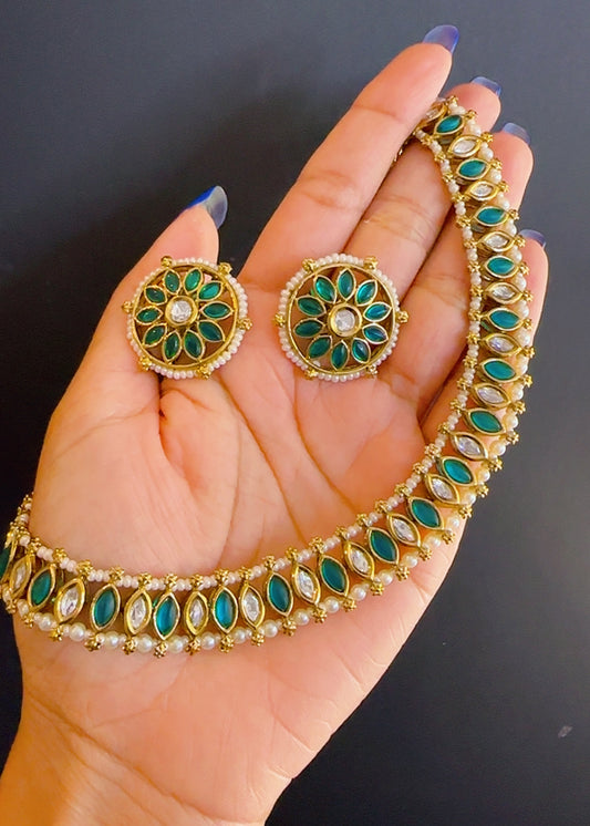 Kundan Neckline peacock