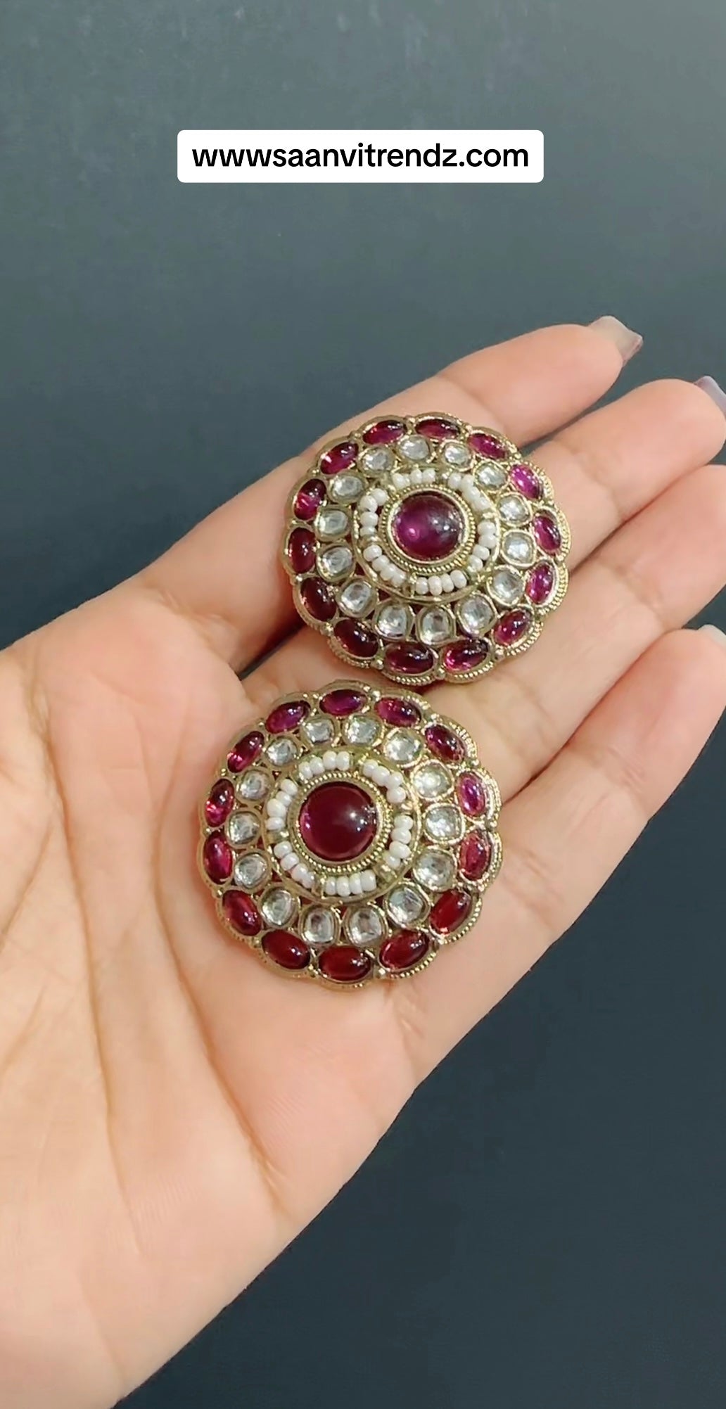 Kundan studs purple wine